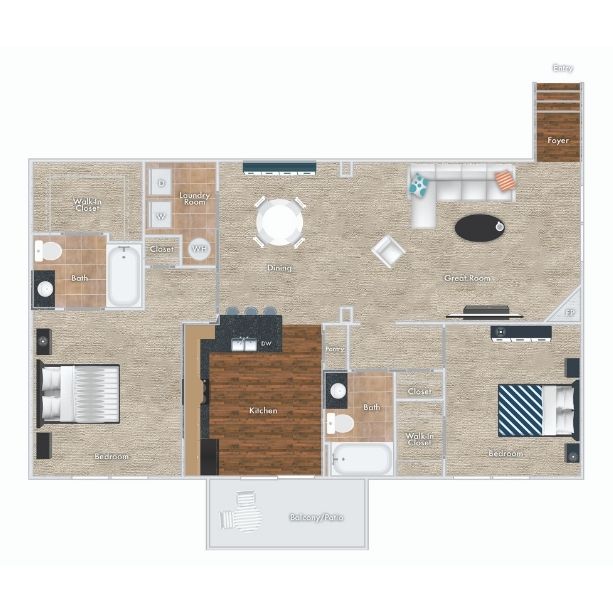 Plum Floor Plan - Upstairs Option, 2 Bedrooms, 2 Baths with Garage