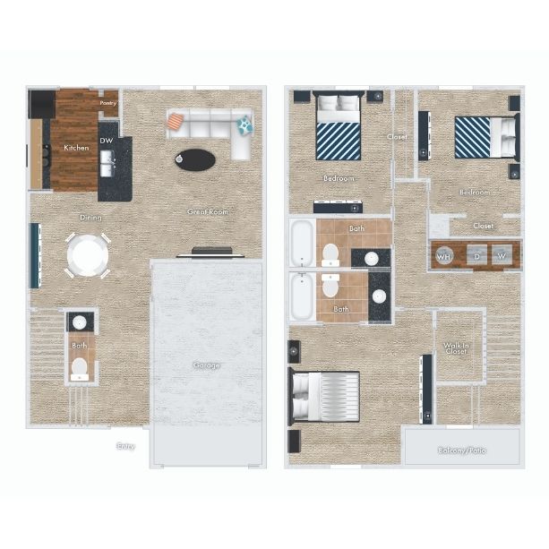 Boxwood floor plan, 2 Bedrooms, 2 Baths with Garage