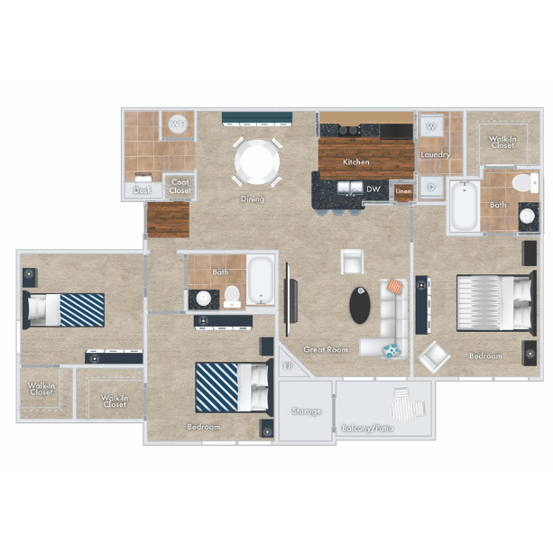 Cranberry floor plan - 3 beds, 2 baths