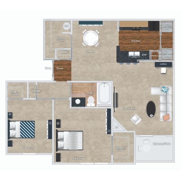 Maple Floor Plan, 1 Bedroom, 1 Bath