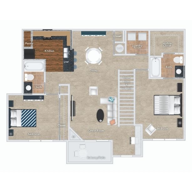 Marigold Floor Plan, 2 Bedrooms, 2 Baths with Garage