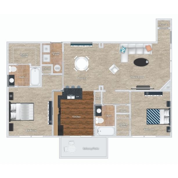 Plum floor plan - 2 beds, 2 bath