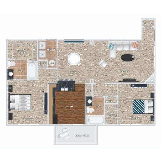 Plum Floor Plan - Downstairs Option, 2 Bedrooms, 2 Baths with Garage